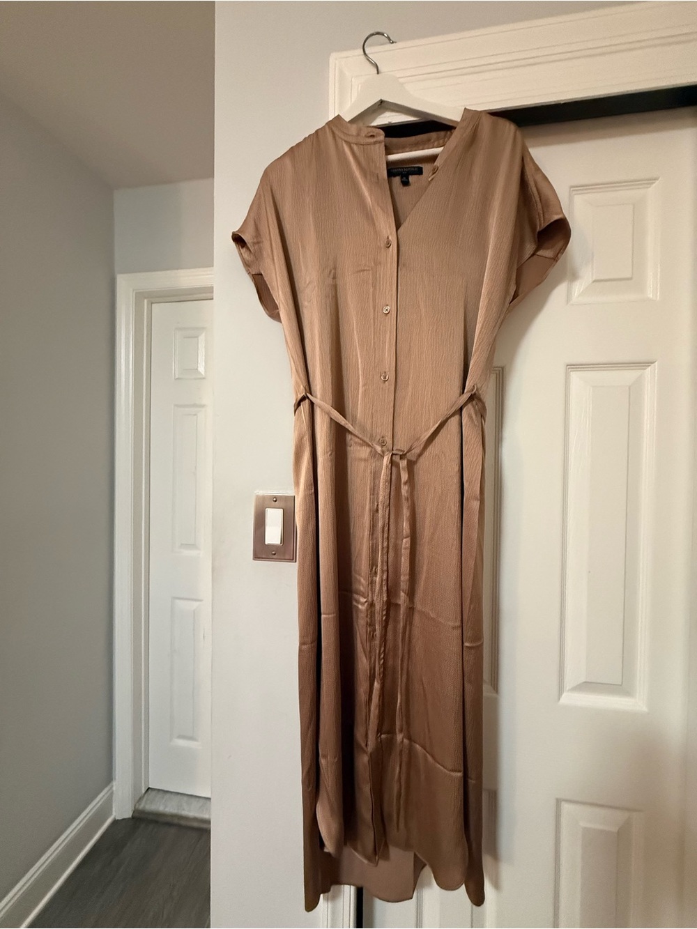Banana Republic Taupe Button-Front Maxi Dress with Waist Tie